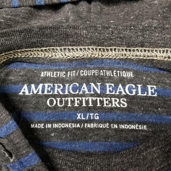 American Eagle Hoodie Mens Size XL Gray Blue Striped Pullover Hooded Shirt - Picture 3 of 10